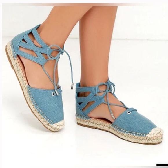 Aquazzura Belgravia Flat Lace Up Espadrilles in Light Denim Blue Size 6 - Picture 1 of 10